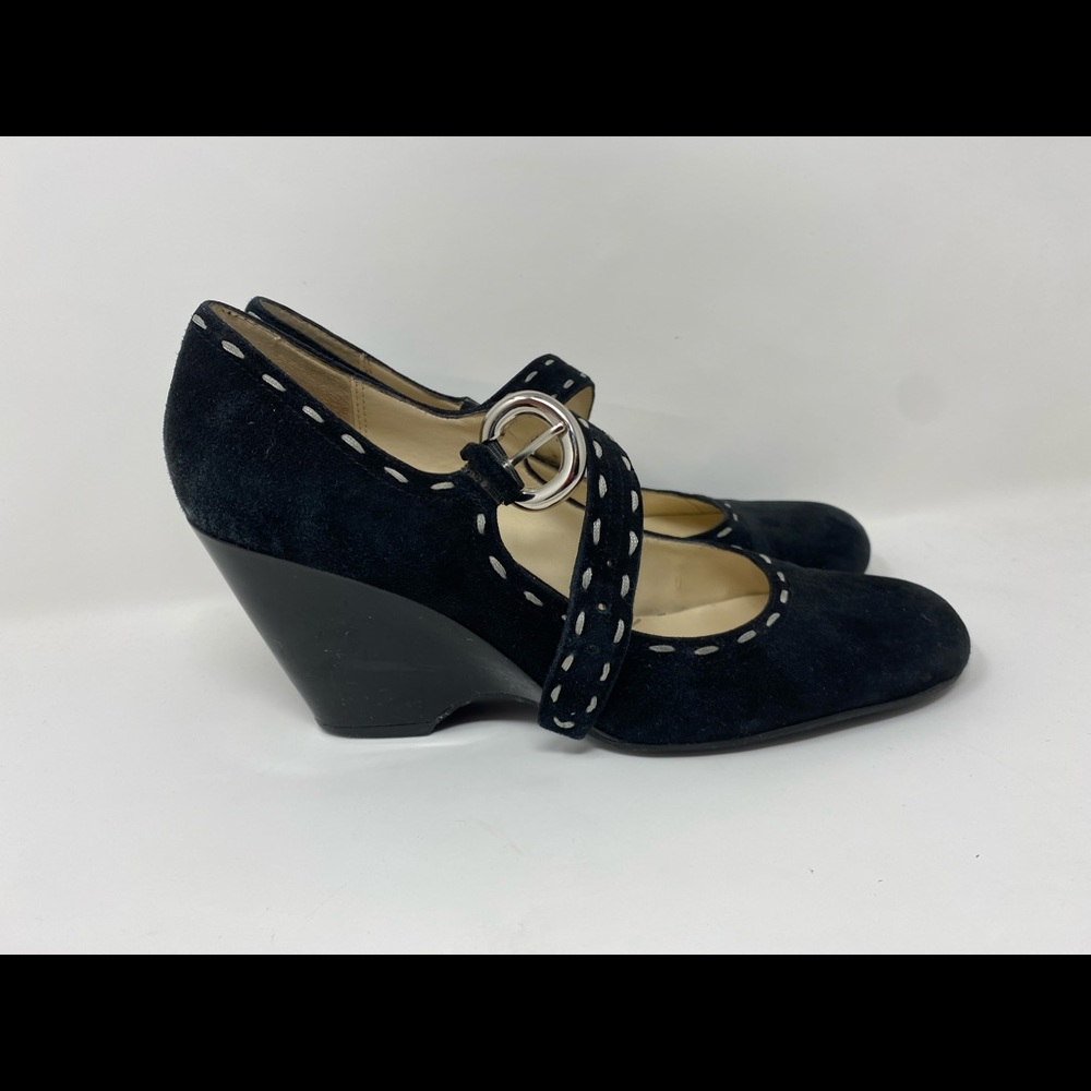 Franco Sarto black suede Mary Janes, size 8